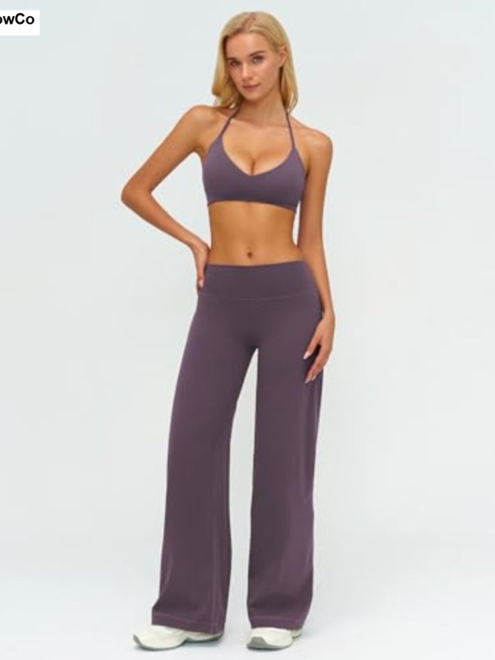 Women's 2pc Workout Set Halter Bra Padded Top Flare Leggings w/ Pockets Active - Picture 4 of 5
